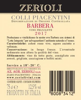 Barbera DOC 2017 Sparkling Wine