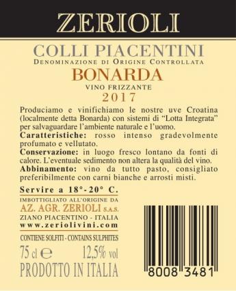 Bonarda DOC 2017 Sparkling
Wine