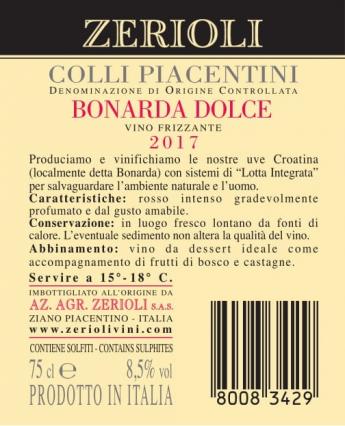 Bonarda DOC 2017 Sparkling
Sweet Wine