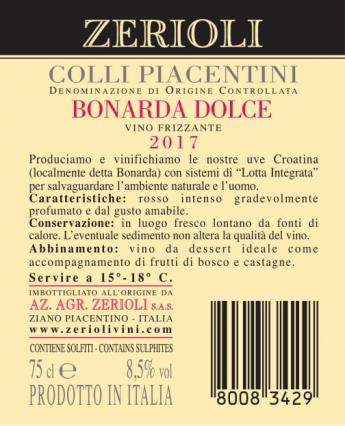 Bonarda DOC 2017 Sparkling
Sweet Wine