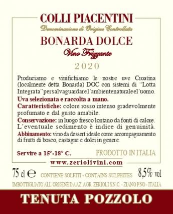 Bonarda Dolce Frizzante DOC 2020 - Tenuta Pozzolo