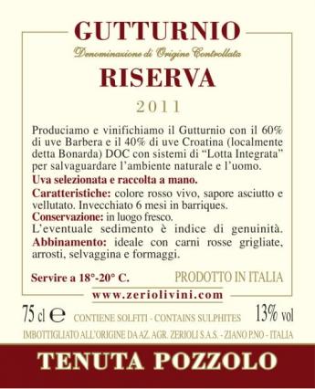 Gutturnio Riserva 2011 D.O.C. Still Wine