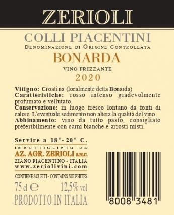 C.P. Bonarda Frizzante Doc 2020 - Zerioli
